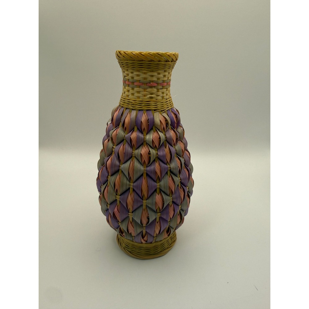 Avon Gift Collection Pastel Basket Bud Vase Vintage Woven Lavender Pink‎ Tan Box